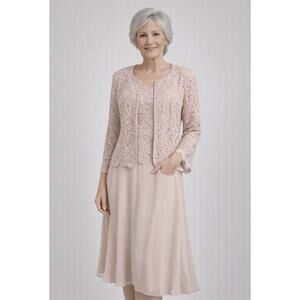 Alex Evenings 2 Pc Dress Jacket Set Women’s 18 Lace Glitter Mother Bride